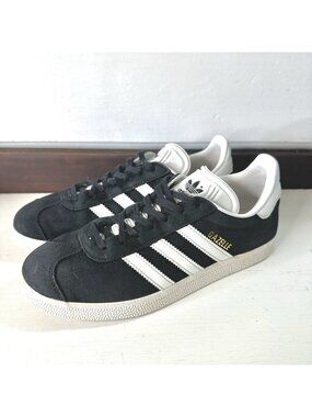 Adidas Gazelle W Size 6.5 Black Suede White Stripes Wonder White Gum Sole